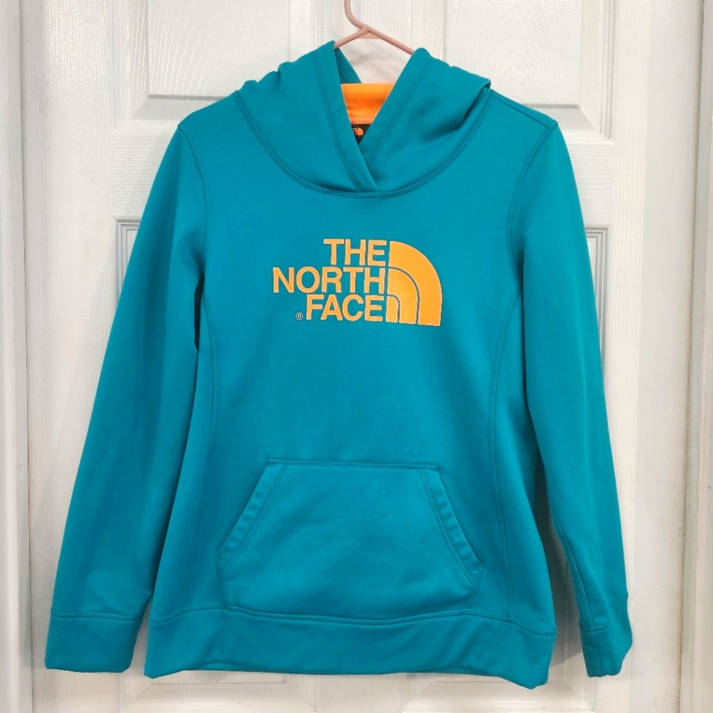The North Face Womens Hoodie Teal Aqua Orange Logo Size Med. Outdoors Pullover